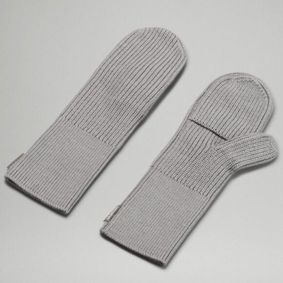 Lululemon Ribbed Merino Wool-Blend Knit Mittens Heathered Gull Grey NWT XS/S - Picture 3 of 5